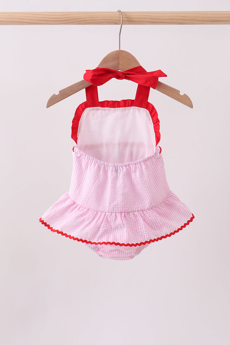 Baby & Girls Pink Stripe Seersucker Strawberry Smocked One-Piece Swimsuit