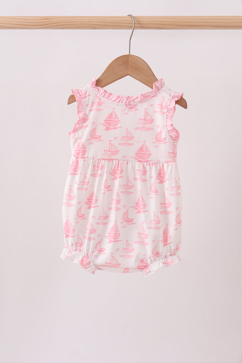 Pink Sailboat Embroidered Knit Bubble