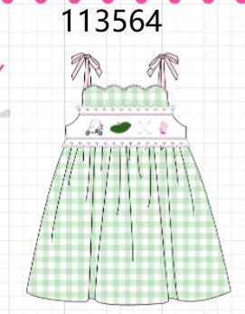 Girls Green Golf Embroidered Dress