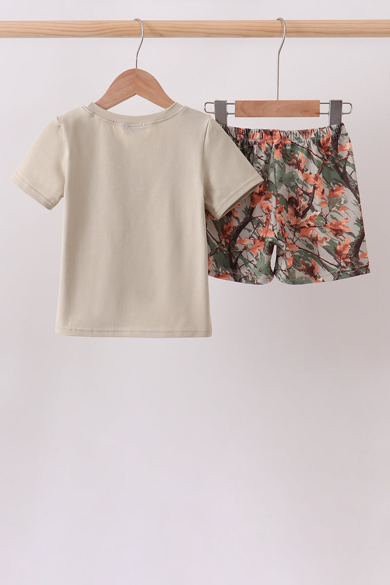 Boys Camo Wildlife Embroidered Shorts Set