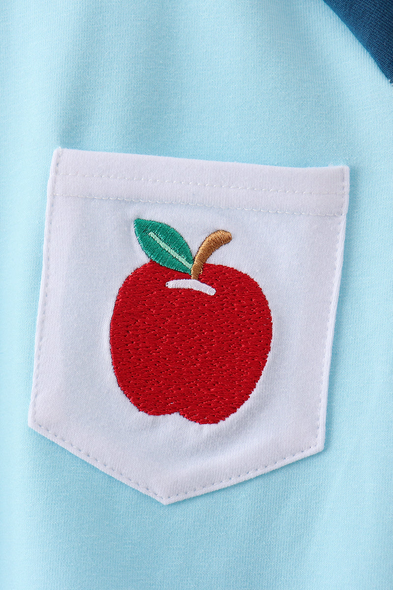 Boys Teal Apple Embroidered Raglan Shirt