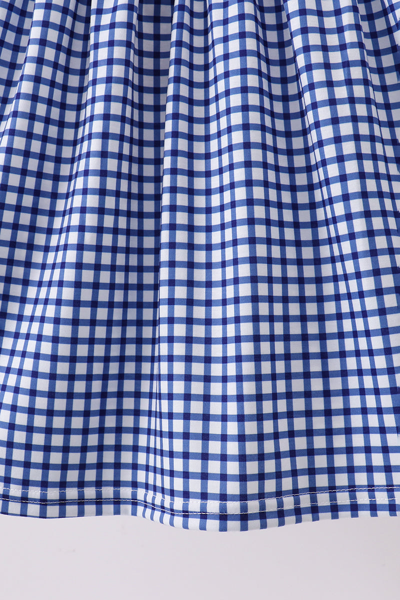 Girls Navy Apple Embroidered Gingham Dress
