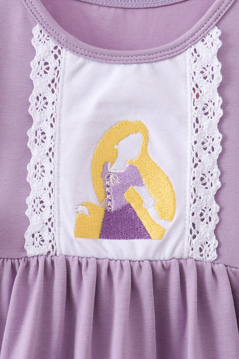 Baby Girl Purple Princess Embroidery Ruffle Bubble