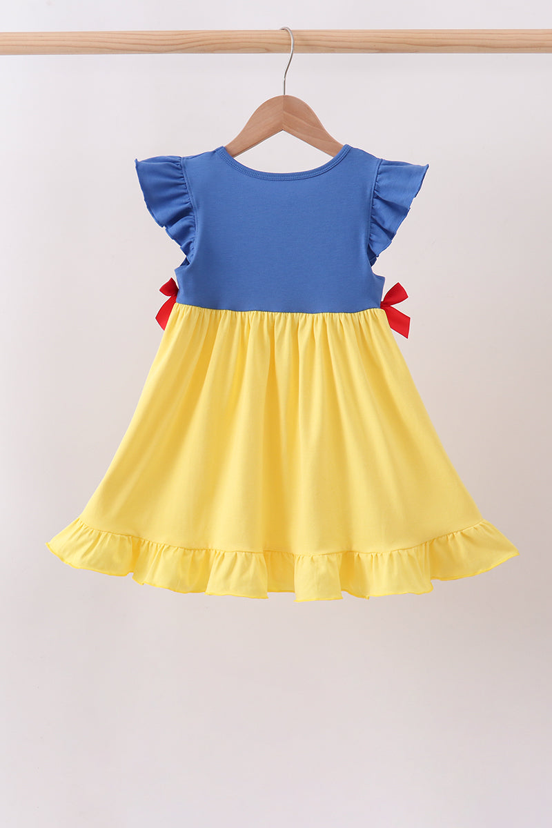 Girls Royal Blue & Mustard Princess Character Ruffle Dress