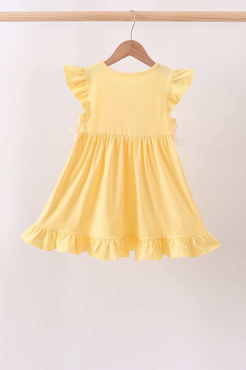 Girls Mustard Princess Character Embroidery Ruffle Dress