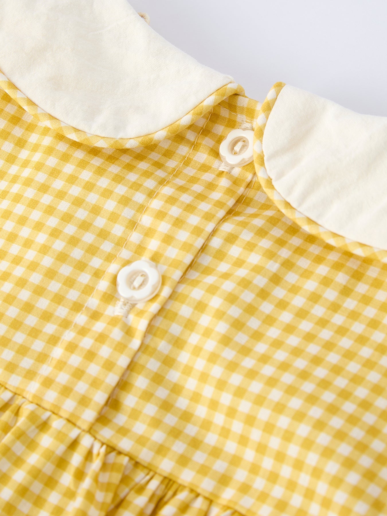Girls Yellow Goose Embroidered Smocked Plaid Dress