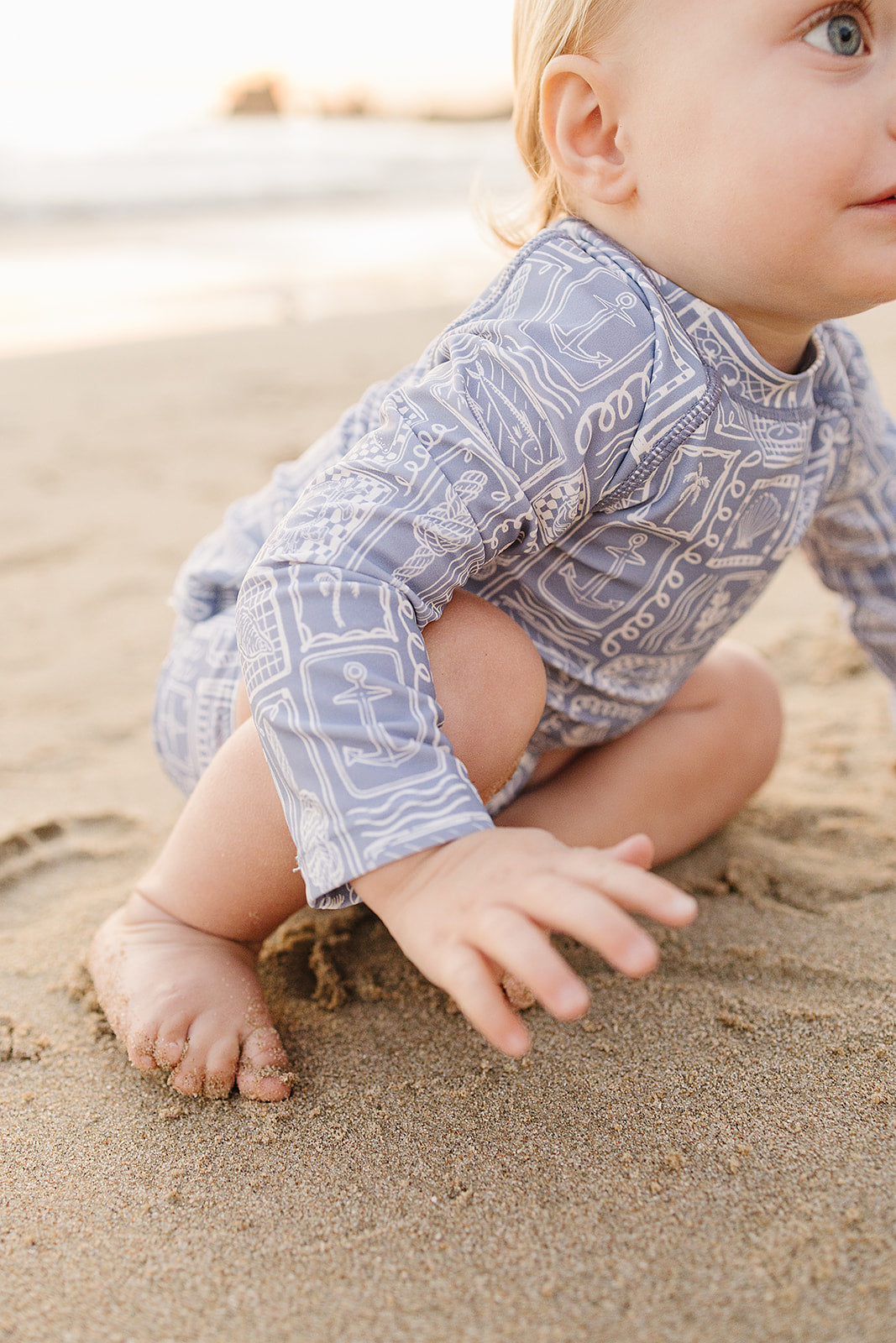 Baby Toddler Boys Blue Beach Long Sleeve Swim Set