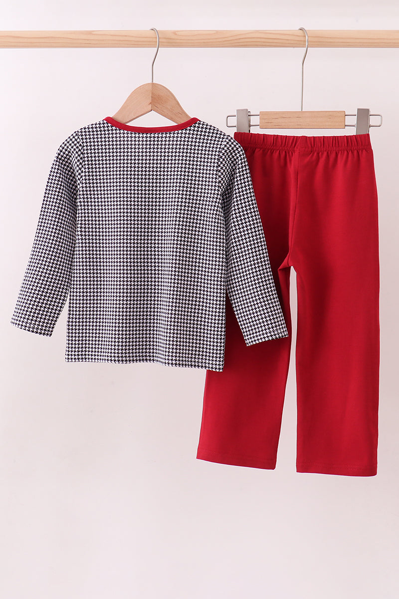Crimson Alabama elephant embroidery gingham pants set