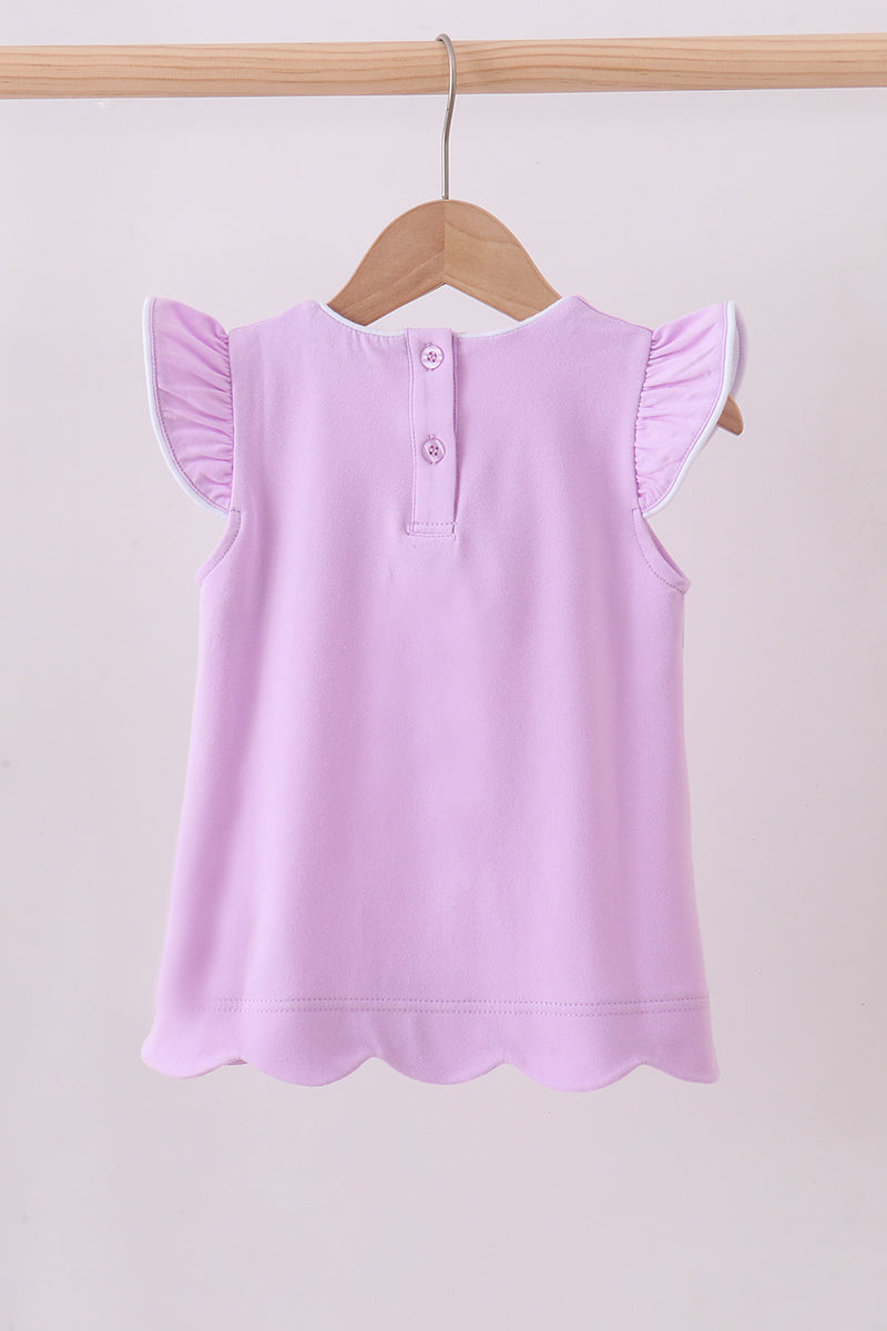 Girls’ Purple Flutter Sleeve Scalloped Top