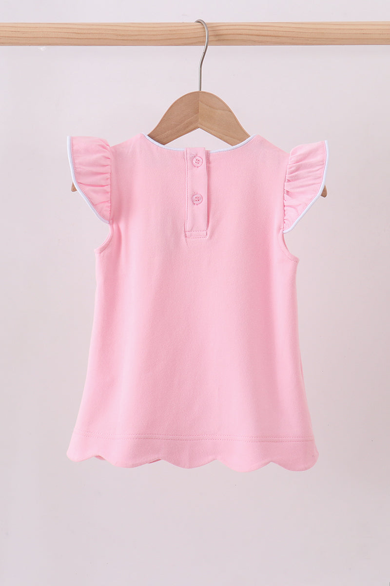 Girls’ Pink Flutter Sleeve Scalloped Top