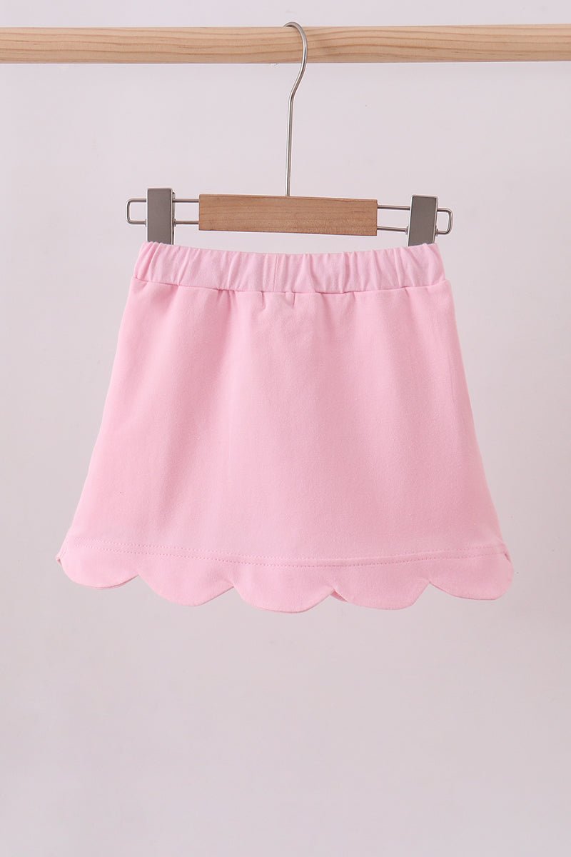 Girls Pink Scallop Hem Bow Skort