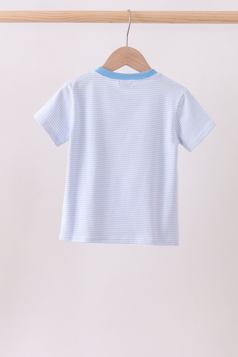 Blue Stripe Pumpkin Face Applique Top