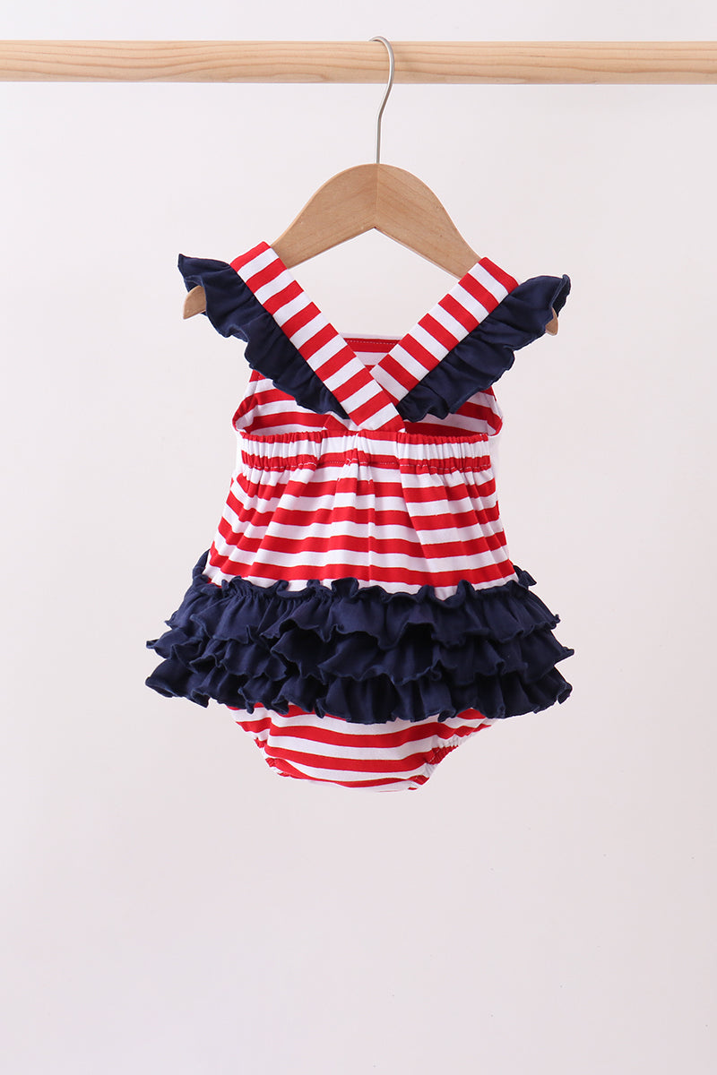 Baby Girls Red stripe flag fireworks embroidery ruffle bubble