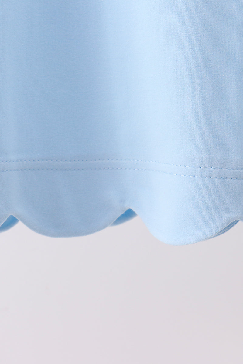 Girls Blue Scalloped Bow Dress