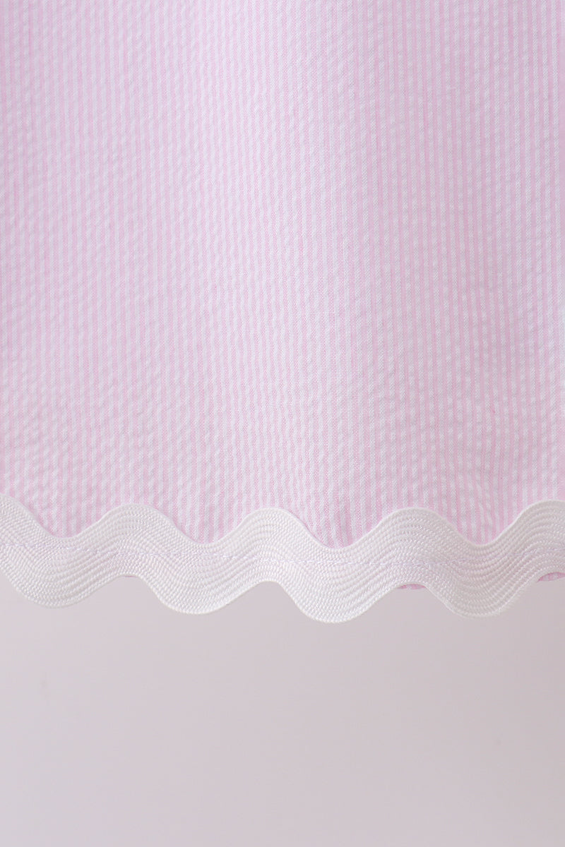 Girls Pink Seersucker Stripe Scalloped Dress
