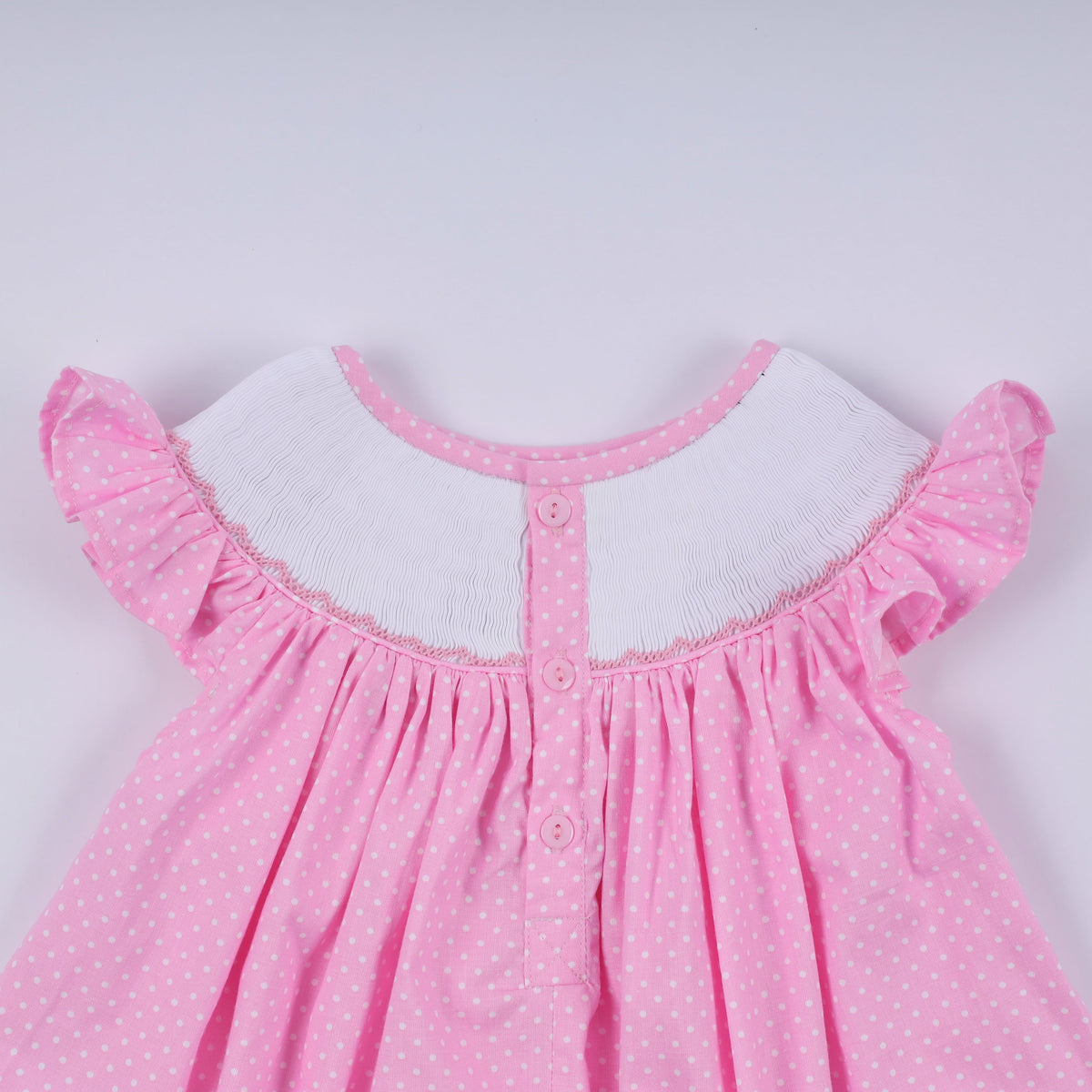 Girls Pink Hand Smocked Dot Ruffle Minnie Pants Set
