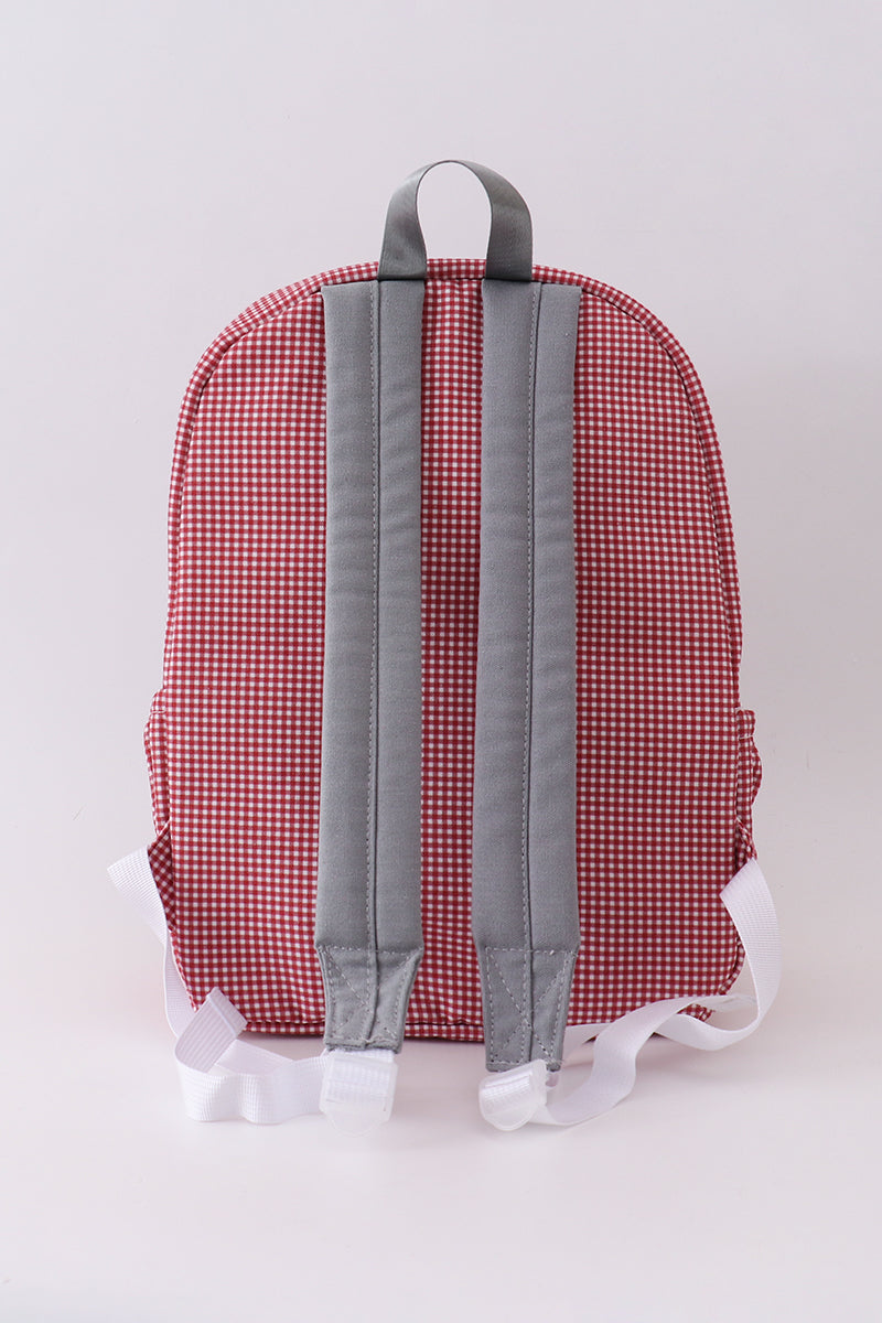 Red Alabama Embroidery Gingham Backpack