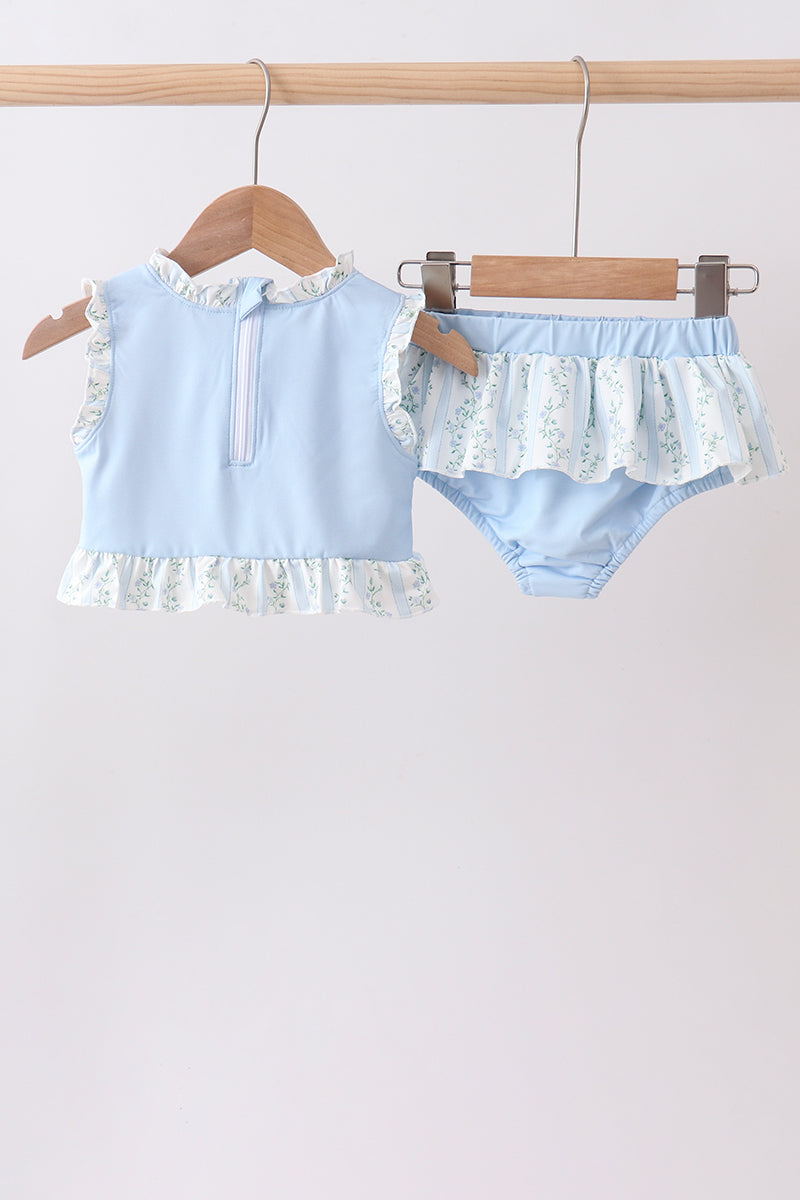 Blue Girls Mouse Character Applique Ruffle 2PC Swimsuit