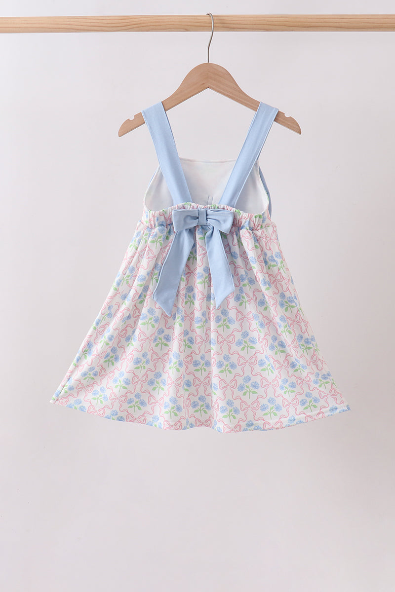 Girls Blue Hydrangea Bow Dress