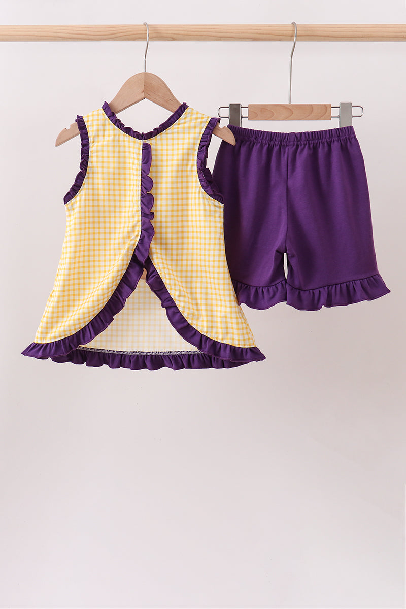 Girls Purple LSU Tiger Applique Ruffle Set