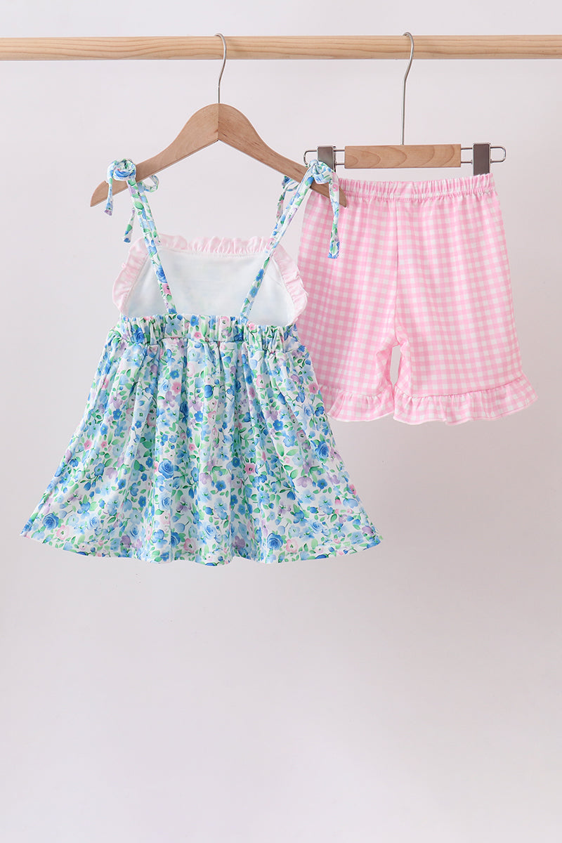 Girls Blue Floral Short Set