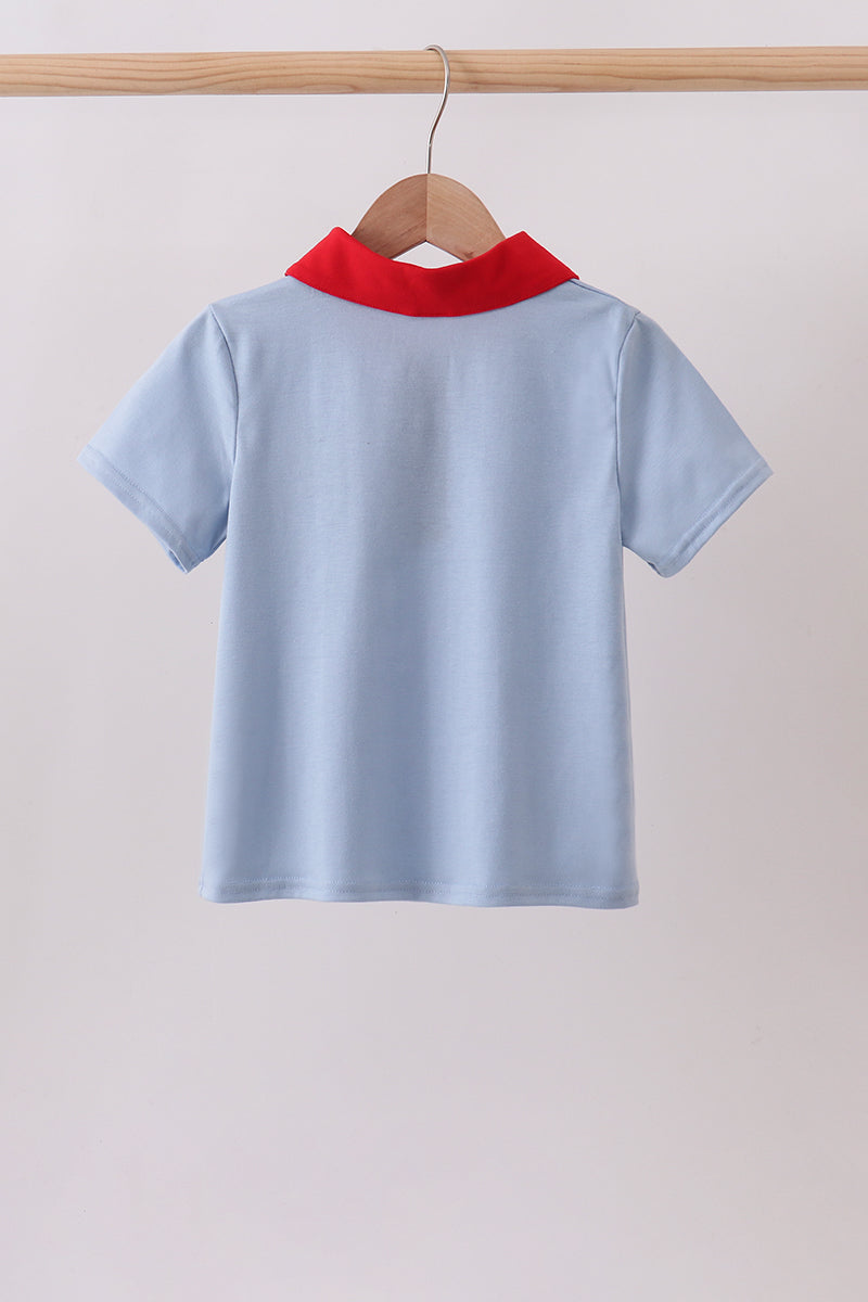Boys Blue Apple Appliqué Shirt