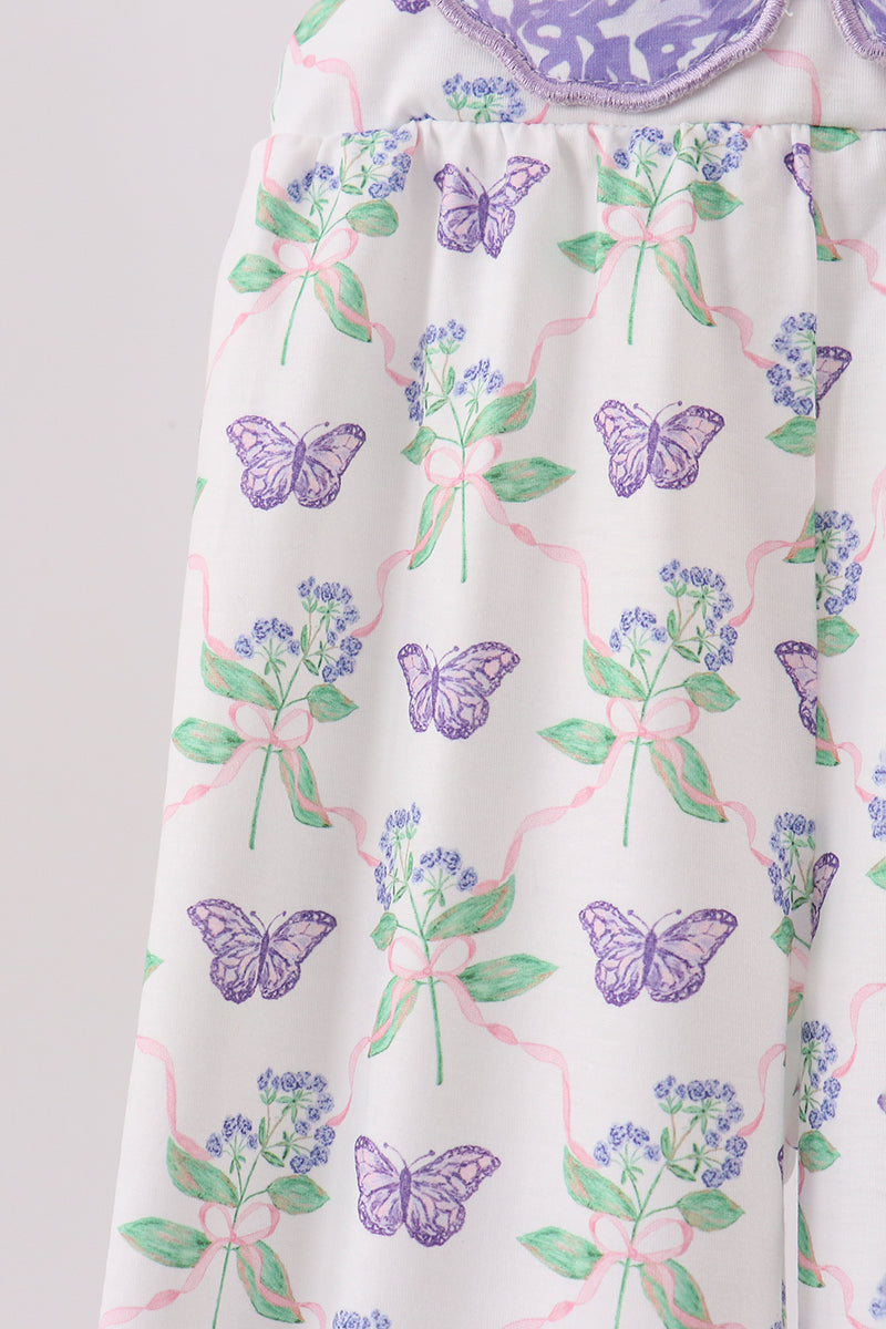 Girls Purple Butterfly Applique Jumpsuit