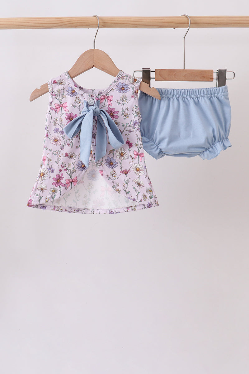 Baby Girls Purple Garden Ruffle Bloomer Set