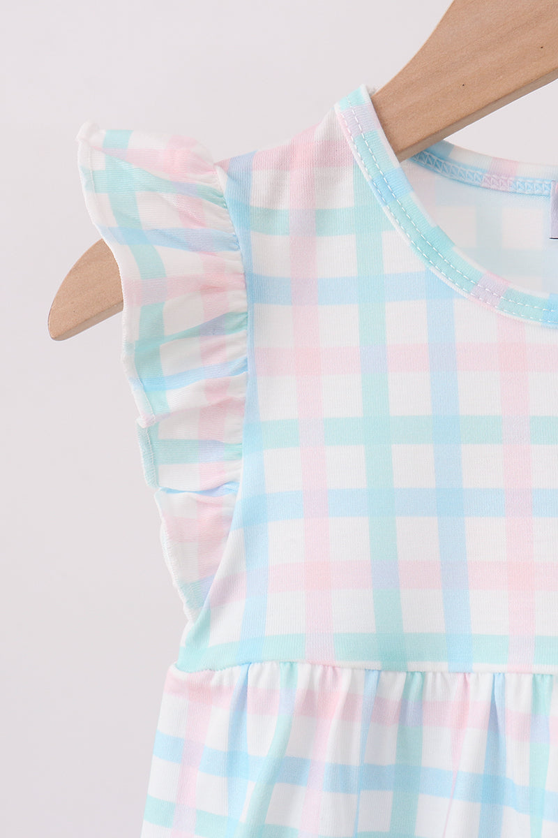 Baby Girls Blue Plaid Ruffle Bubble
