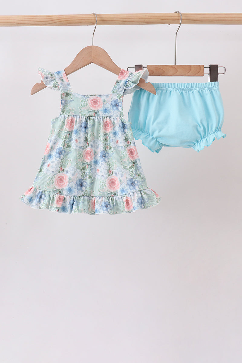 Baby Girls Floral Smocked Bloomer Set