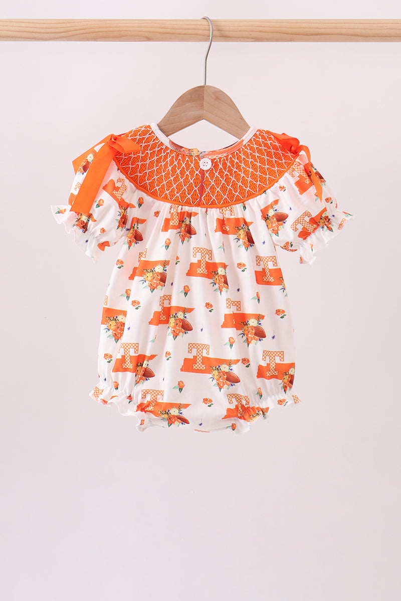Baby Girl Orange Tennessee Vols Smocked Bow Bubble