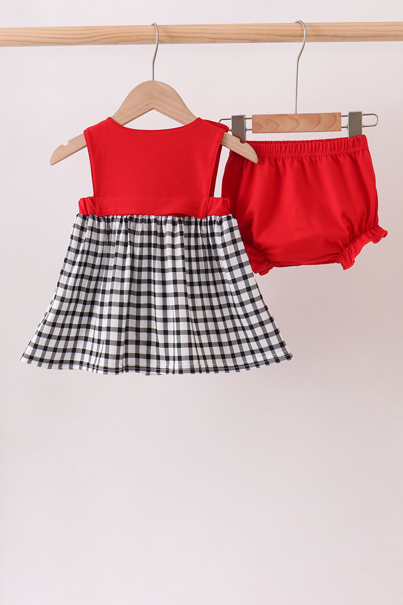 Girls Red Georgia Bulldogs Applique Gingham Bloomer Set