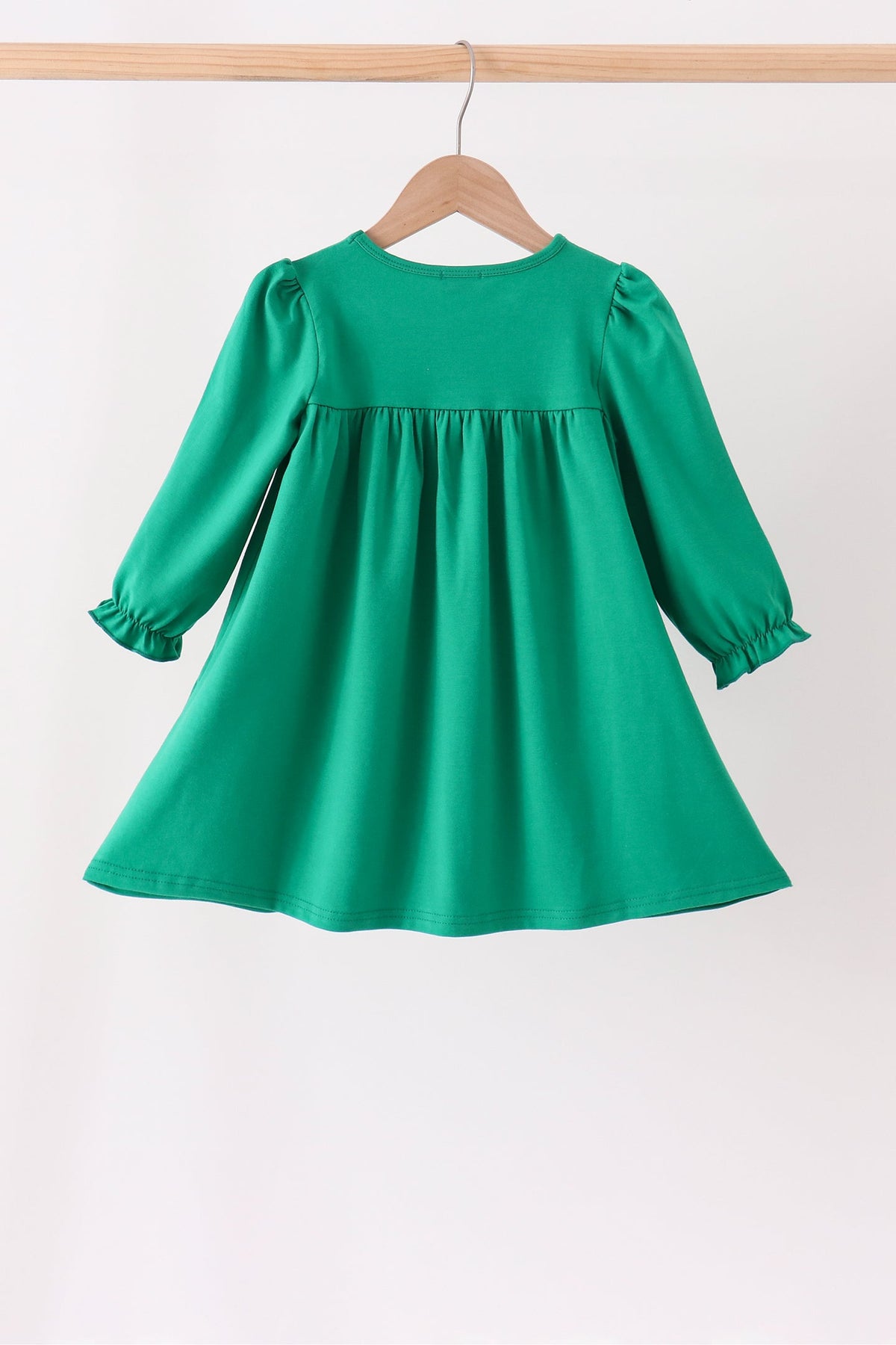Girls Green Christmas Tree Bow Applique Dress