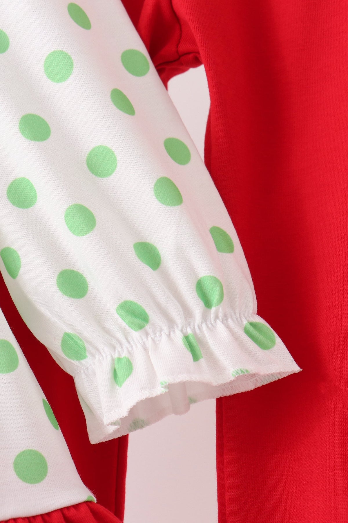 Girls Green Dot Grinch Embroidery Ruffle Pants Set