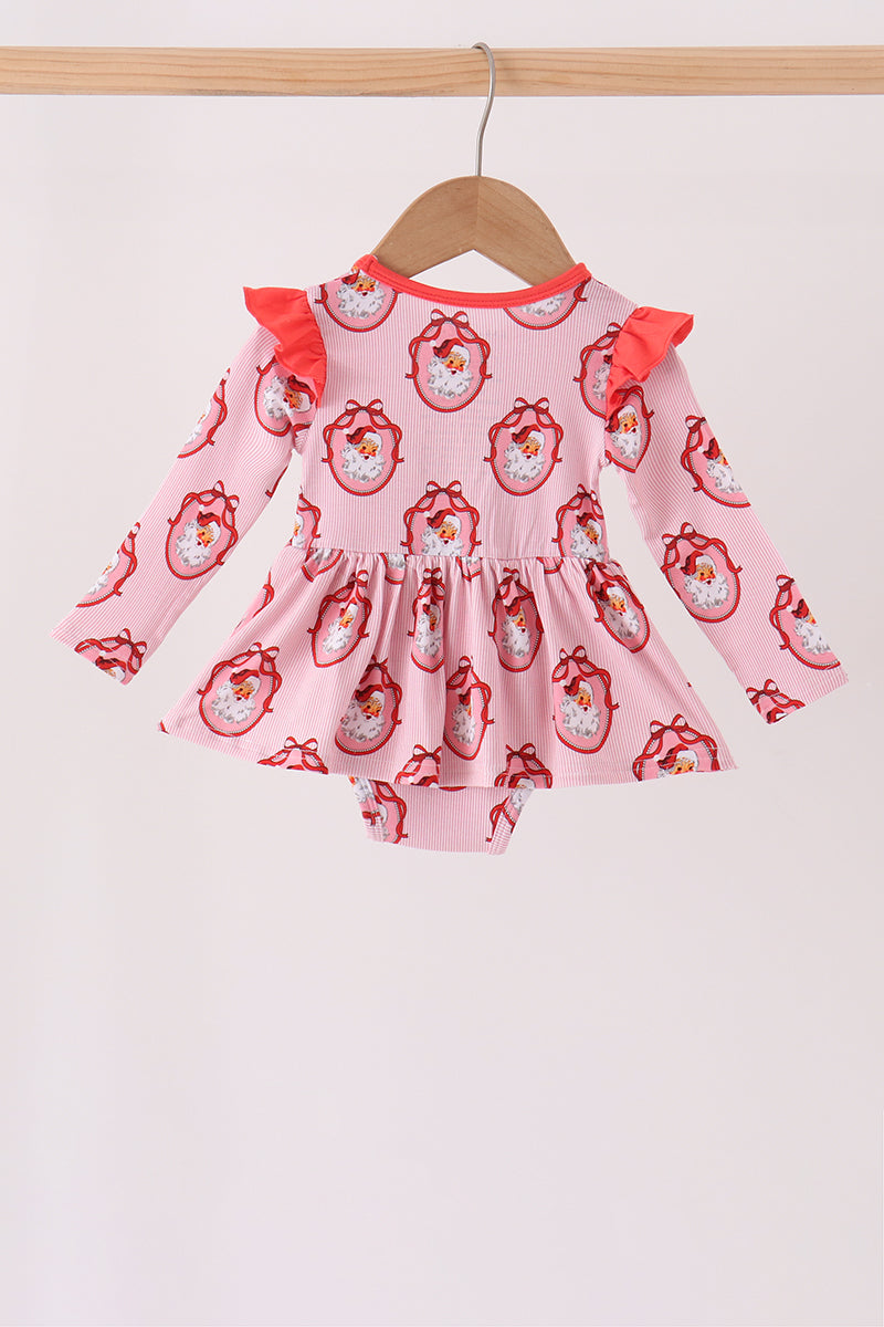 Baby Girl Pink Santa Claus Bamboo Ruffle Bubble