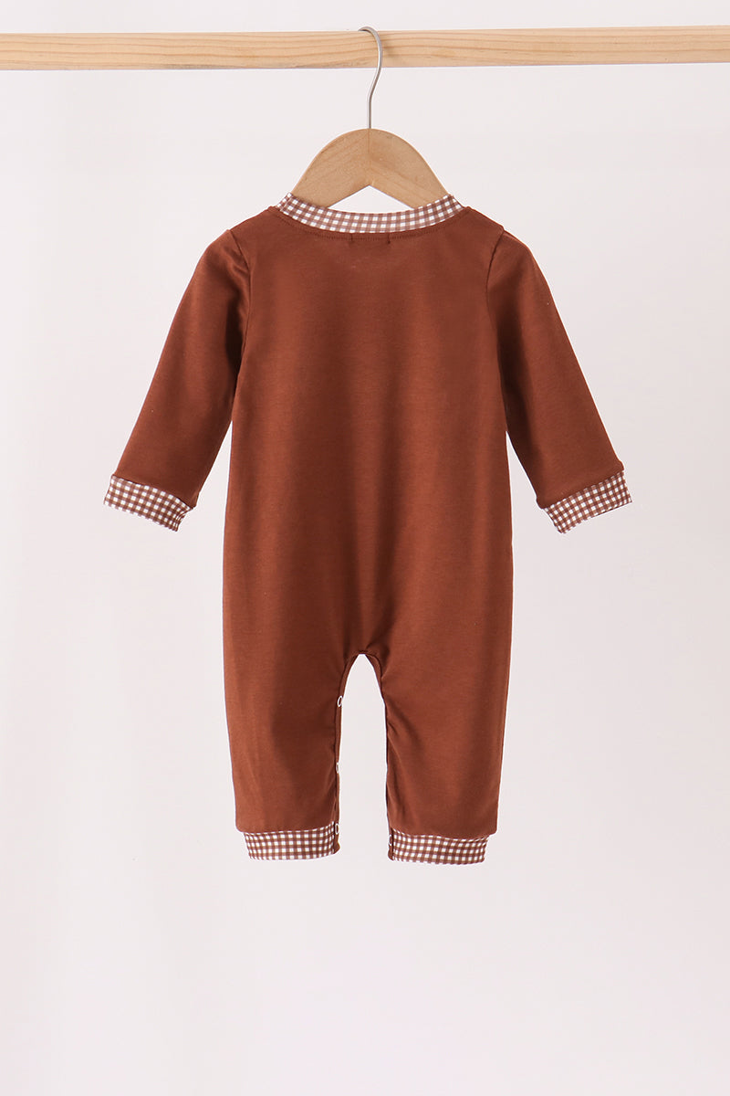 Brown Turkey Embroidery Romper for Baby Boys