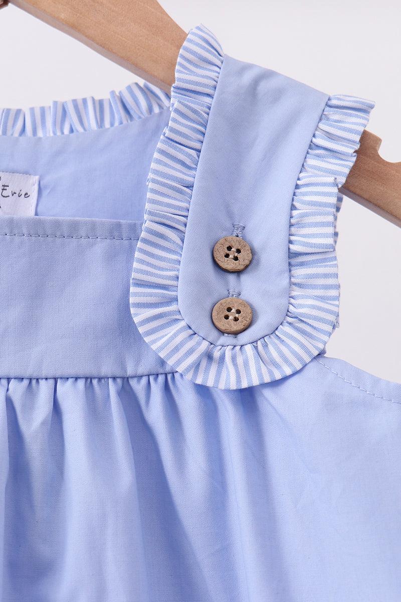 Girls Blue Sailboat Embroidered Dress