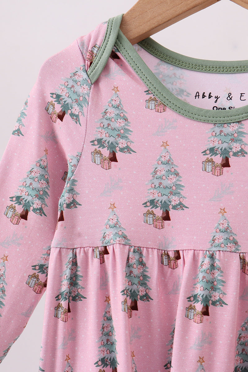 Baby Girl Pink Christmas Tree Bamboo Gown