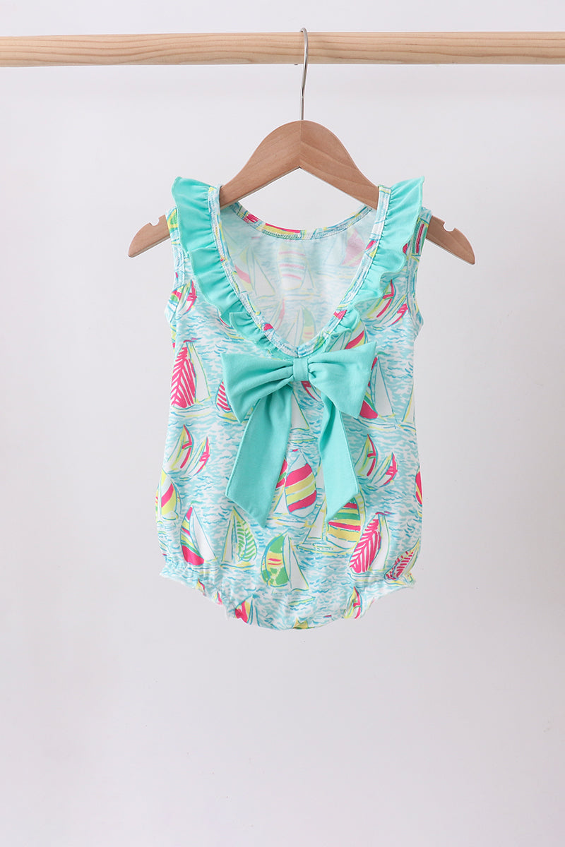 Blue Sailboat Print Ruffle Bubble