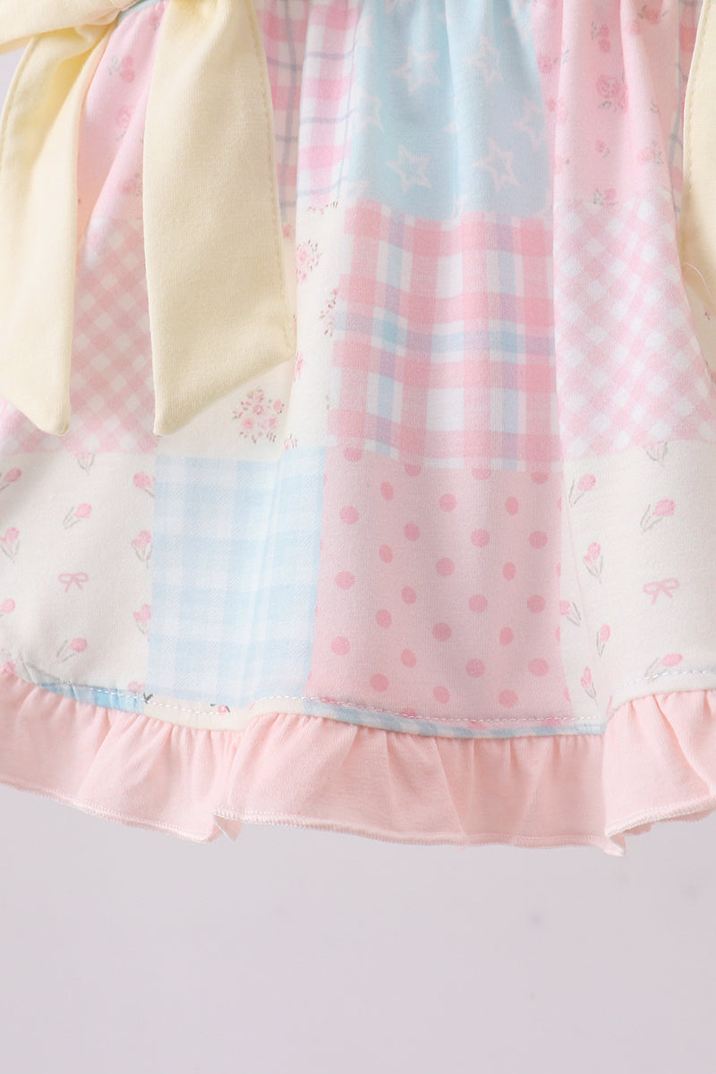 Baby Girls Pink Floral Print Checkered Bloomer Set