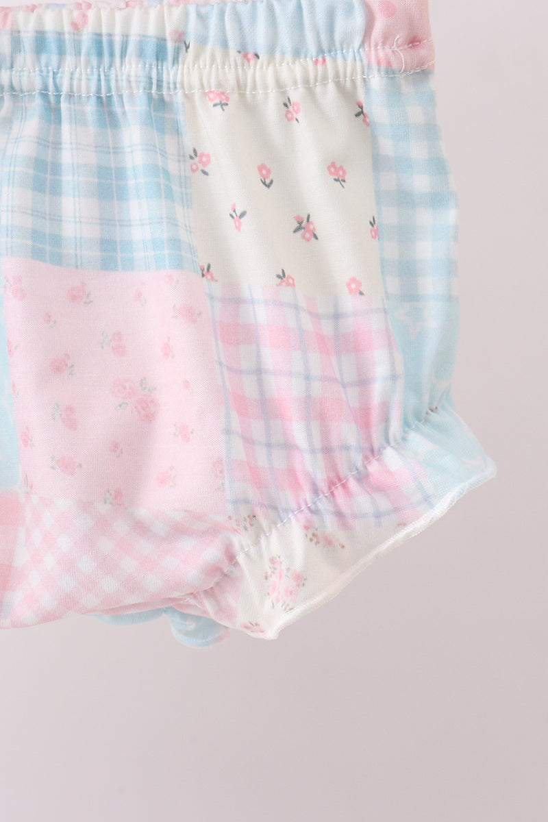 Baby Girls Pink Floral Print Checkered Bloomer Set