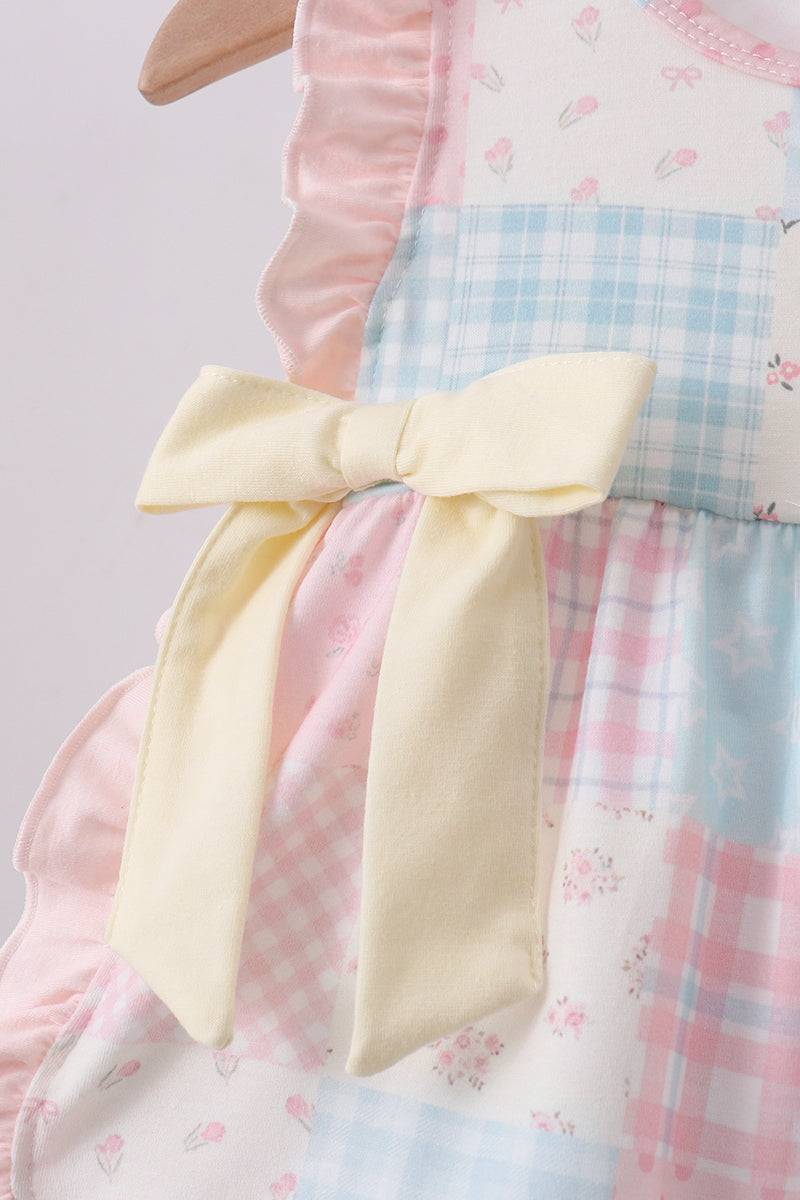 Baby Girls Pink Floral Print Checkered Bloomer Set