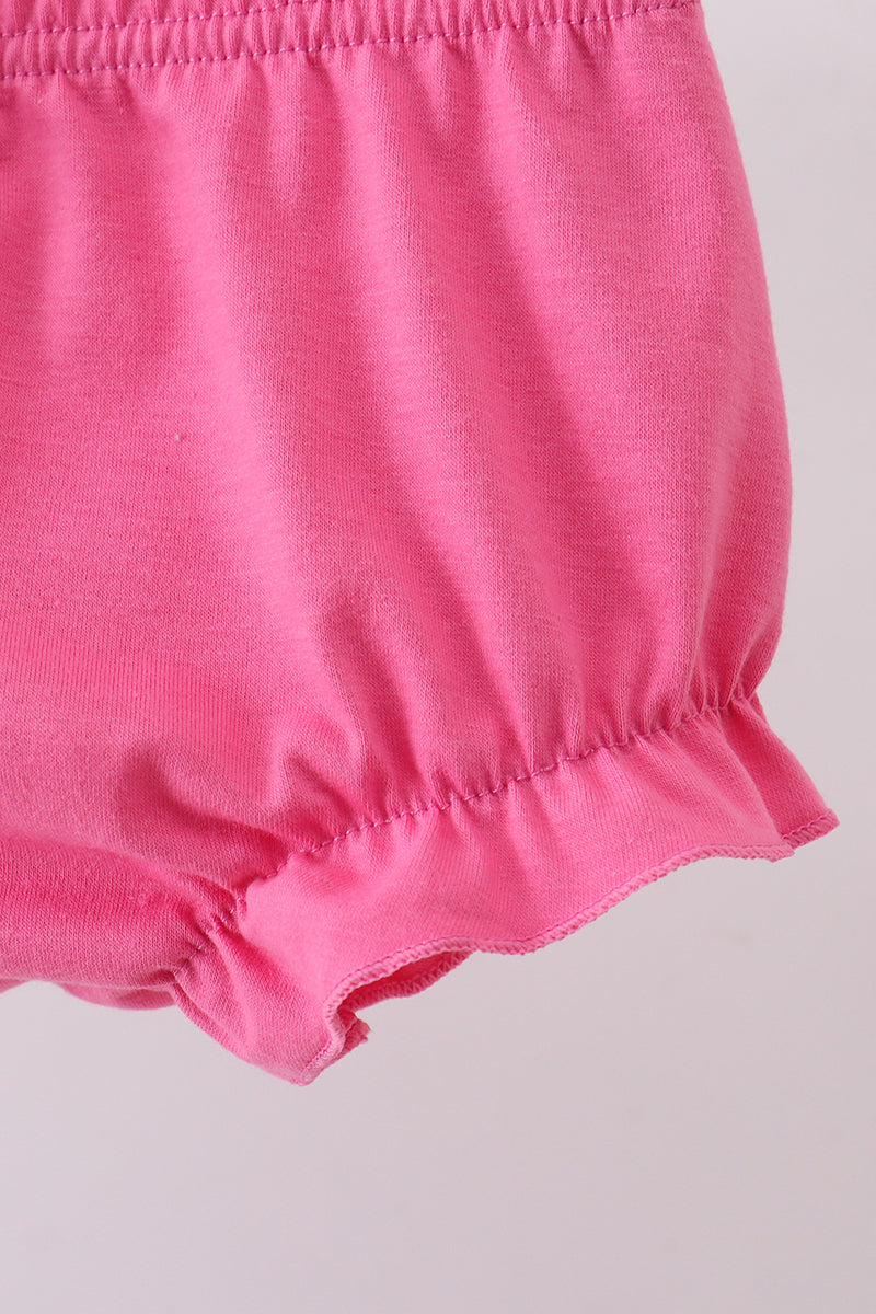 Baby Girls Pink mouse character smocked ruffle bloomer set