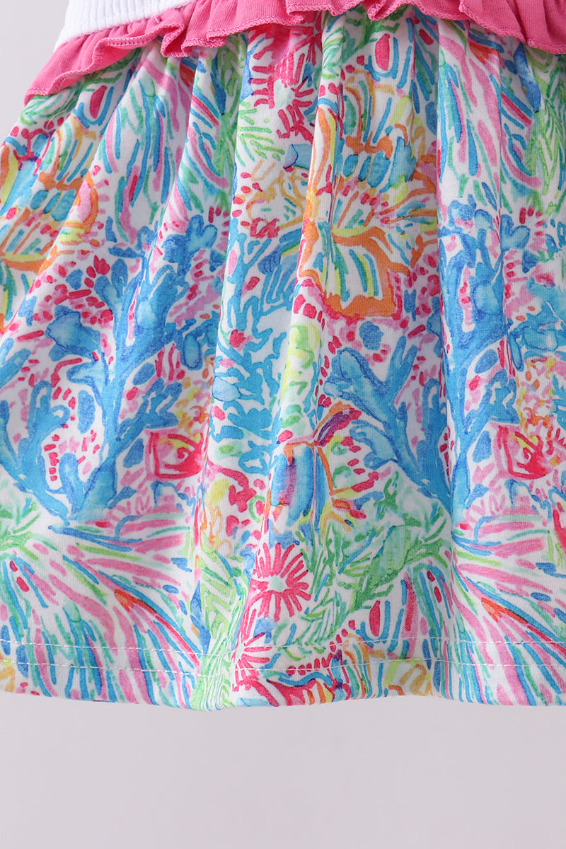 Baby Girls Pink mouse character smocked ruffle bloomer set