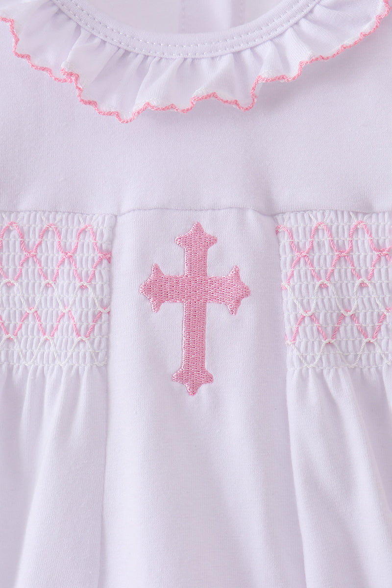 White Cross Smocked Bubble