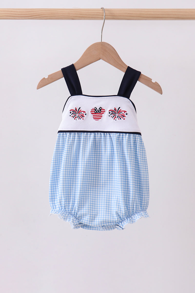 Baby Girls Mouse Gingham Patriotic Bubble with Bow