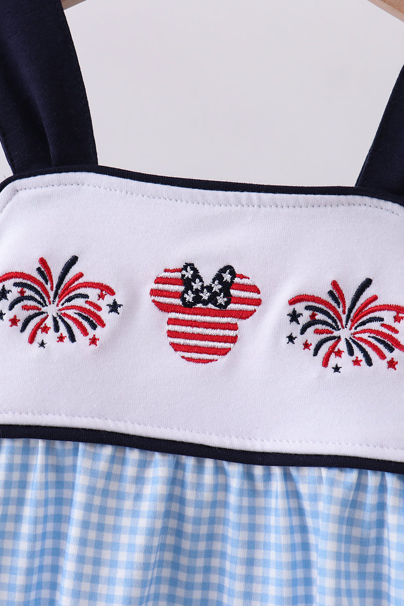 Baby Girls Mouse Gingham Patriotic Bubble with Bow