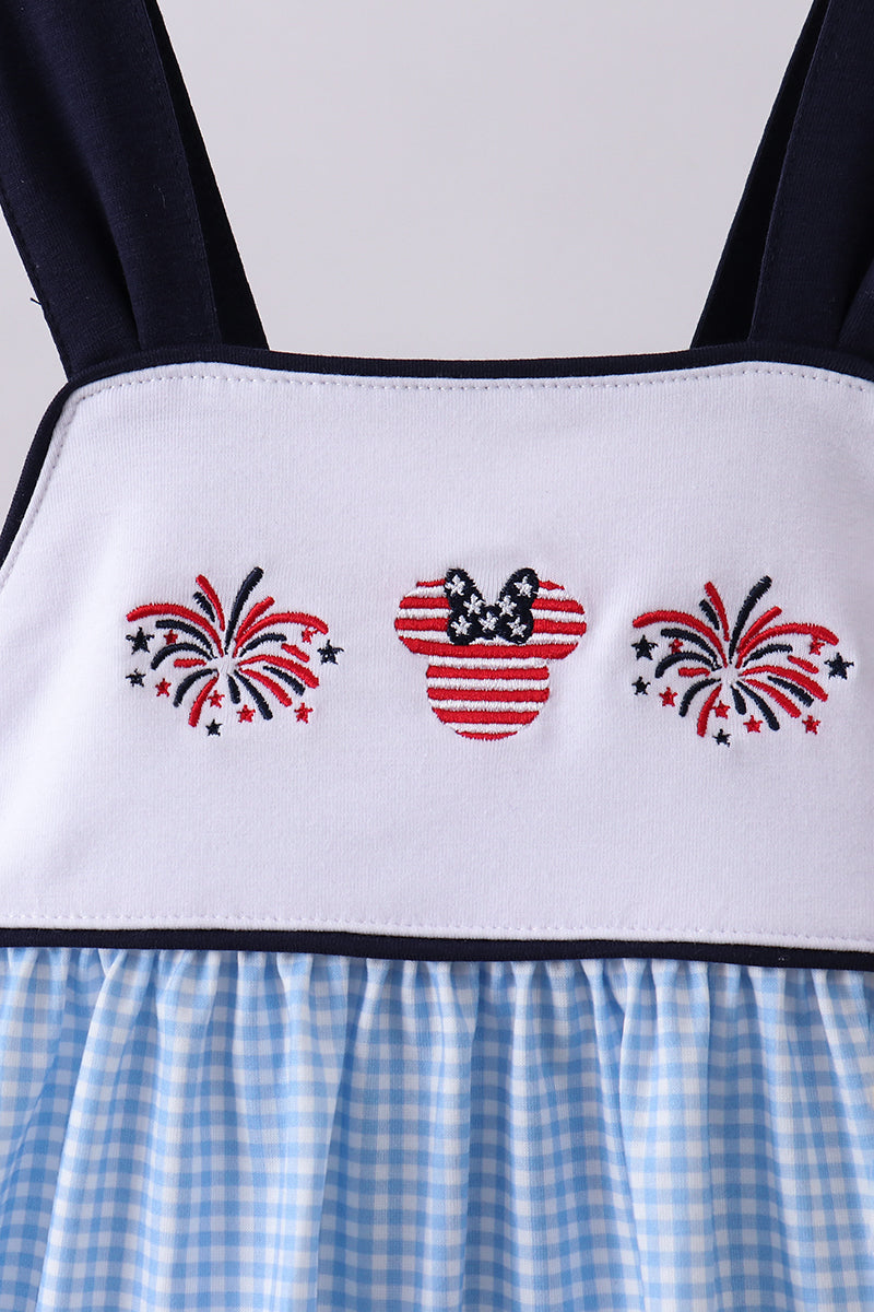 Baby & Toddler Girls Blue Mouse Patriotic Character Embroidered Gingham Bloomer Set