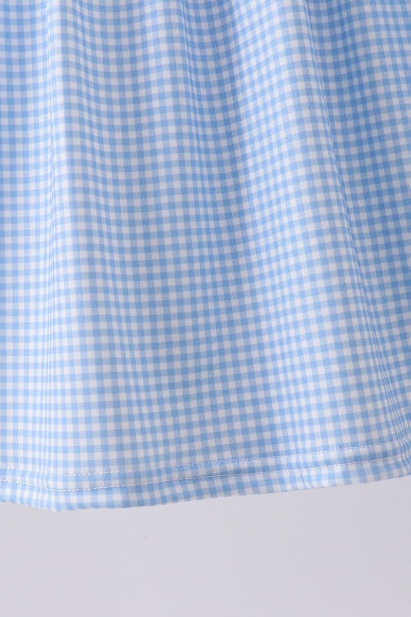 Blue Character Fireworks Embroidery Gingham Dress