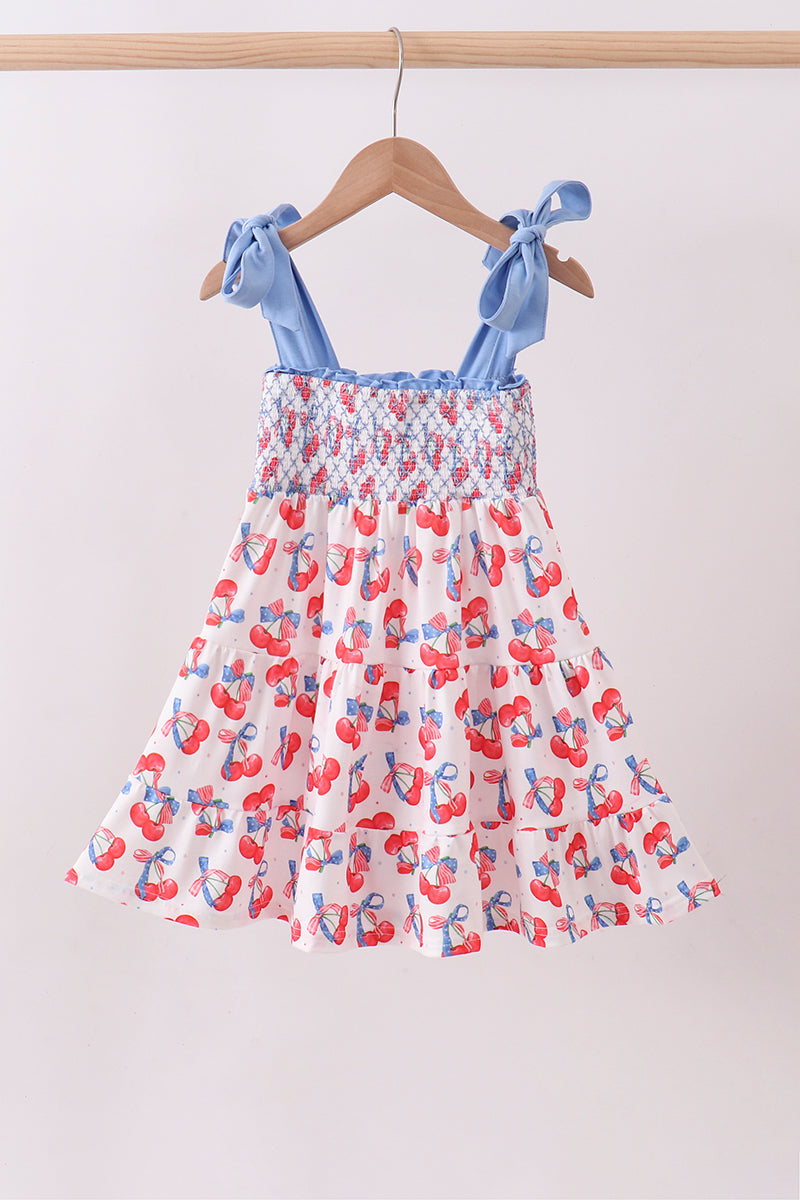 Blue Cherry Smocked Mom & Me Dress